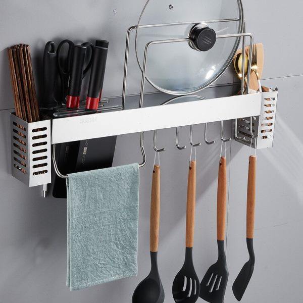 多功能厨房挂钩架304不锈钢免钉挂钩挂架壁挂勺子铲子排钩置物架