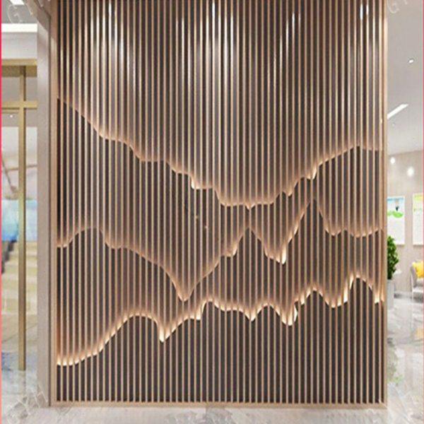 造型铝方通影壁背景墙假山铝板波浪铝合金方管屏风隔断山水画门头