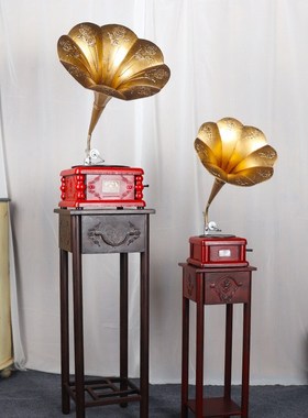 复古留声机欧式摆件留s声机装饰铁艺唱片机模型工艺品家居摆件