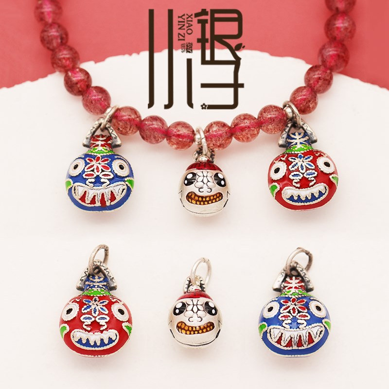 足银吊坠 3D硬银红蓝烤漆吞金兽吊坠 S999足N银饰DIY编绳配件材料