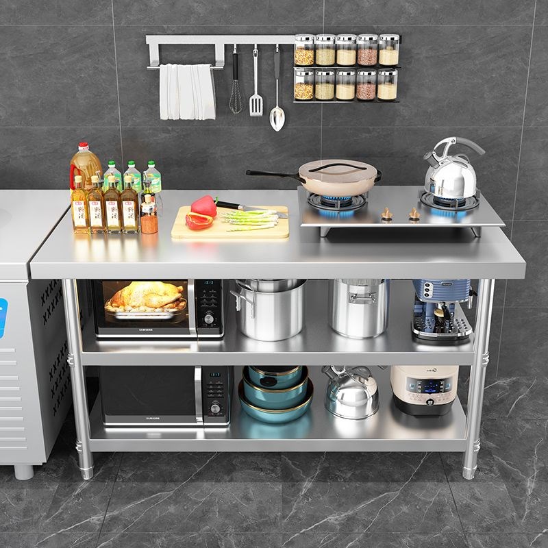 加厚不锈钢厨房工作台切菜台打荷台瓦斯灶Q台三层置物架可定制