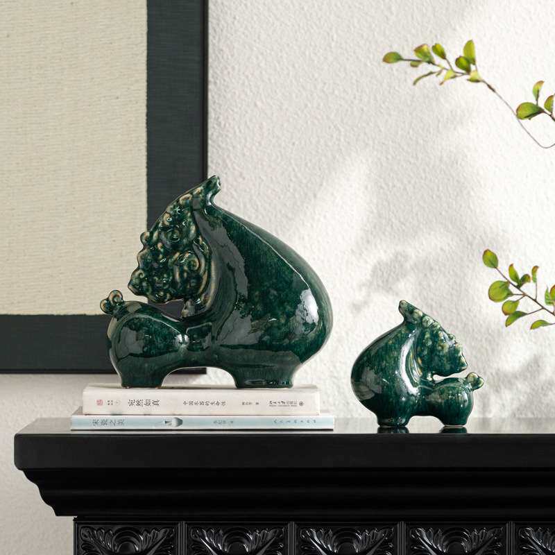新中式墨绿色马陶瓷办公室装饰摆件客厅玄关桌面高档茶室酒柜摆饰