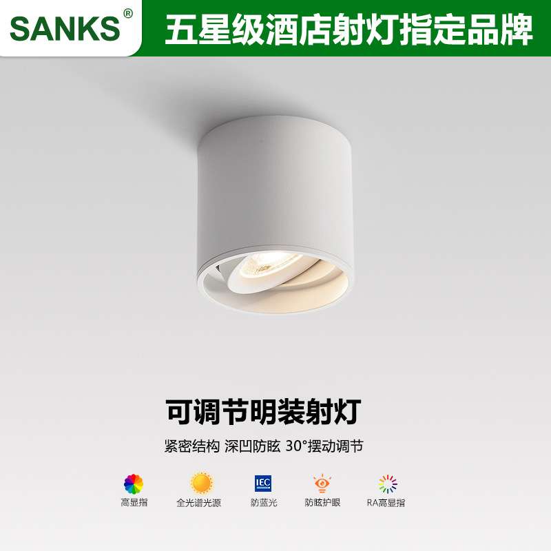 三棵松明装LED5W7W防眩可转动餐厅客厅客房过道免开孔吸顶式筒灯