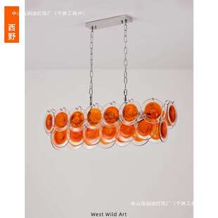 Murano法式中古风彩色玻璃餐厅吊灯复古茶室长条灯美式别墅餐桌灯