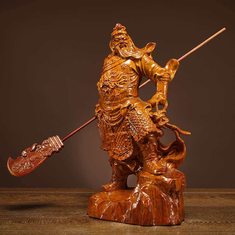 花梨木雕关公摆件武财神爷家居客厅关二爷神像雕刻工艺品关羽摆设