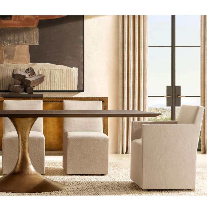 RH简约金属实木长方形餐桌椅组合家用餐厅家具酒店亚马逊出口工厂