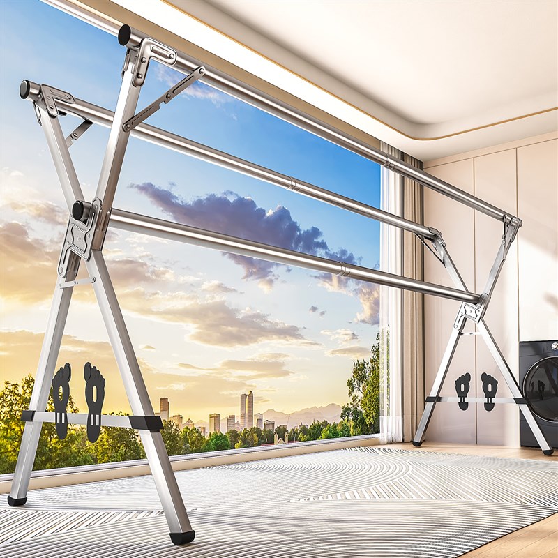 不锈钢晾a衣架落地折叠家用阳台晒衣架2025室外伸缩杆式晒被子神