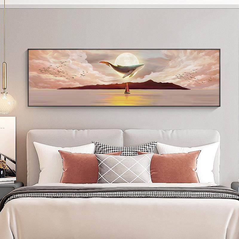 现代简约卧室床头装饰画轻奢壁画日出海景画鲸鱼民宿房间墙面挂画
