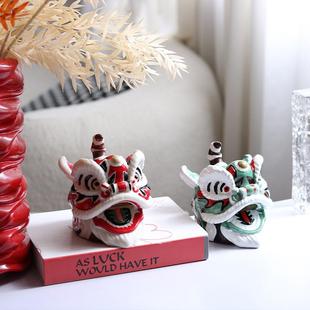 新中式醒狮摆件国潮舞狮子狮头工艺品样板间儿童房家居桌面小装饰