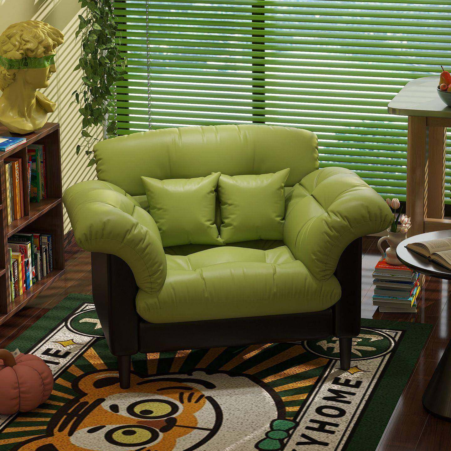 山茶花客厅小户型单人椅出租房公寓卧室皮艺休闲椅设计师民宿沙发