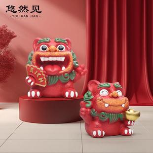 中式福狮喜庆风狮爷醒狮装饰闽南泉州旅游文创纪念品树脂家居摆件