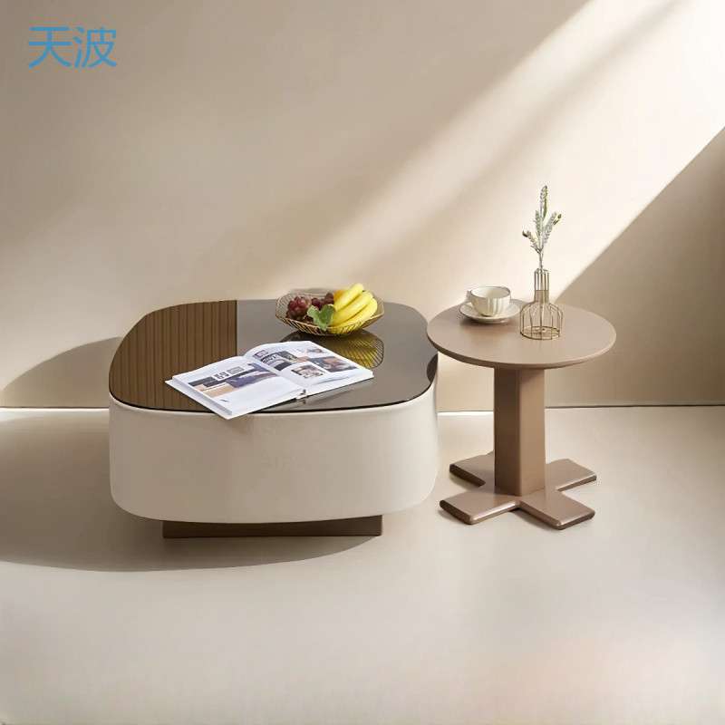 dnd意式轻奢奶油风钢化玻璃现代极简客厅家用小户型组合茶几圆形