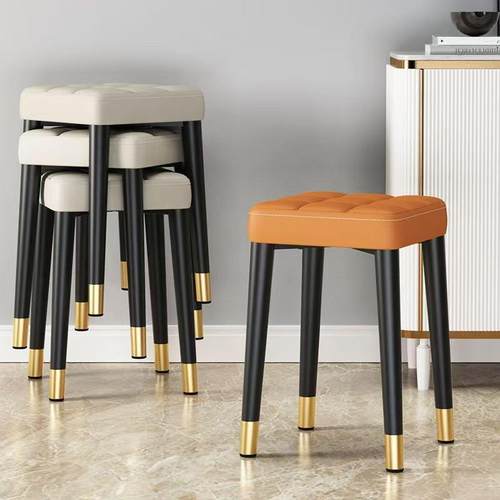 凳子家用可叠放板凳网红轻奢餐桌餐凳现代简约客厅椅子方凳小圆凳