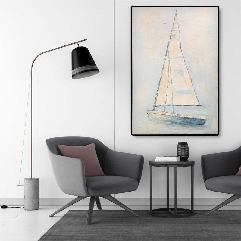 中式客厅手绘油画设计师抽象一帆风顺餐厅酒店装饰画含框画芯挂画