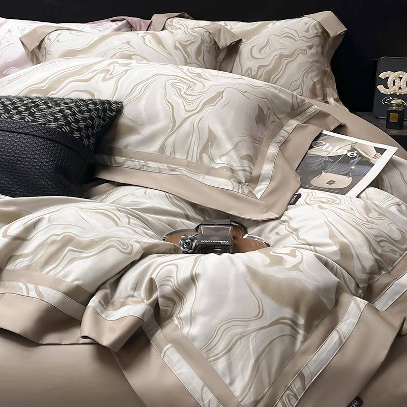 高端A类240支贡缎长绒棉四件套纯棉床单被套全棉夹棉床盖床笠套件