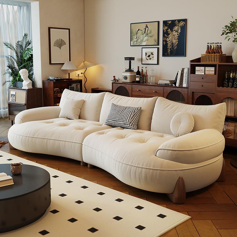 现代简约奶油风民宿酒店直排弧形客厅乳胶猫爪皮多人沙发设计师