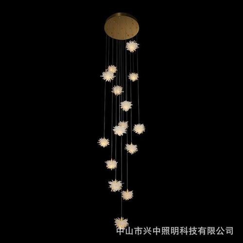 意式轻奢天然水晶原石吊灯别墅复式楼挑空楼梯中空长水晶吊灯