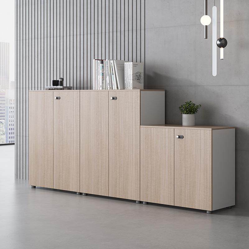 简约办公室文件柜矮柜储物柜档案资料柜木质带密码锁柜子隔断柜