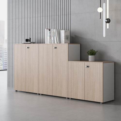 简约办公室文件柜矮柜储物柜档案资料柜木质带密码锁柜子隔断柜