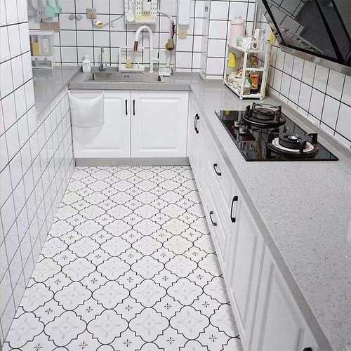 简约阳台花砖地垫PVC皮革免洗地垫厨房入户垫家用地毯满铺防水垫