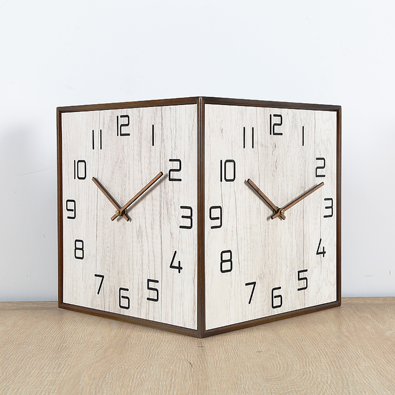 双面挂钟客厅个性创意拐角钟表家用现代简约北R欧大气静音实木时