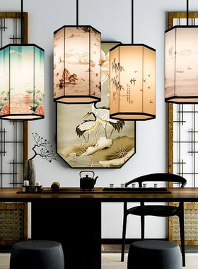 新中式国风灯笼h吊灯六角长四方形圆筒冬瓜装挂饰中秋国庆节灯笼