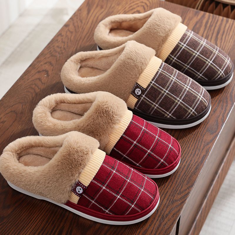 拖鞋男冬季加绒加厚保暖防滑棉拖鞋女H居家简约卡通半包跟外穿防