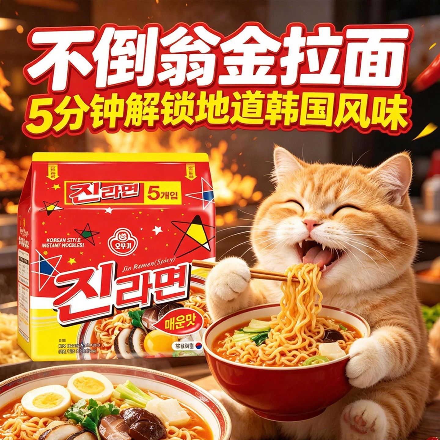 韩国官方不倒翁金拉面辣味120g*5包 OTTOGI/OTOKI原装进口真拉面