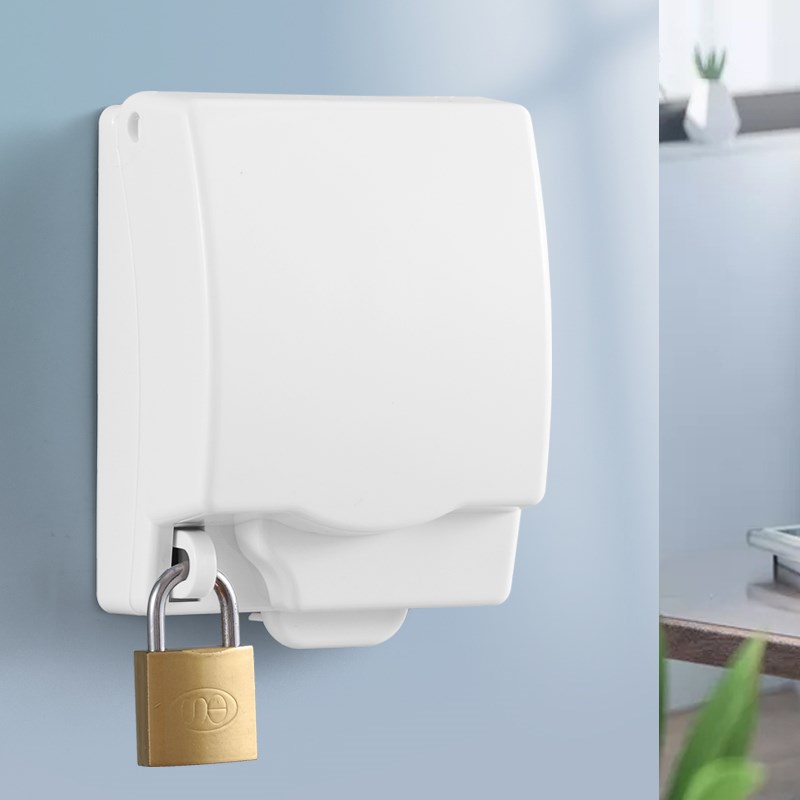 明装防水插座g86型带锁防盗电暗装插座防水罩五孔电源一体三孔16A