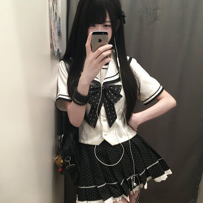 海盐稚夏日系甜美波点JK水手服