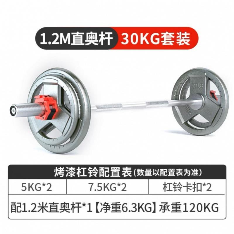 杠铃套装大孔奥杆烤漆杠铃片家用健身深蹲卧推纯铁举重器材20