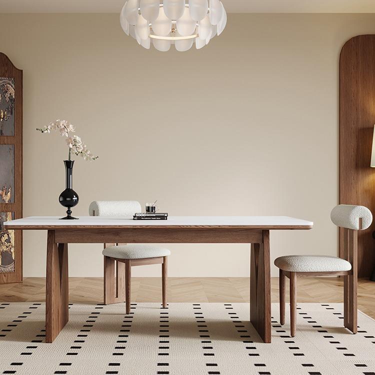 法式复古实木岩板餐桌中古风现代简约小户型家用长方形高档饭桌子