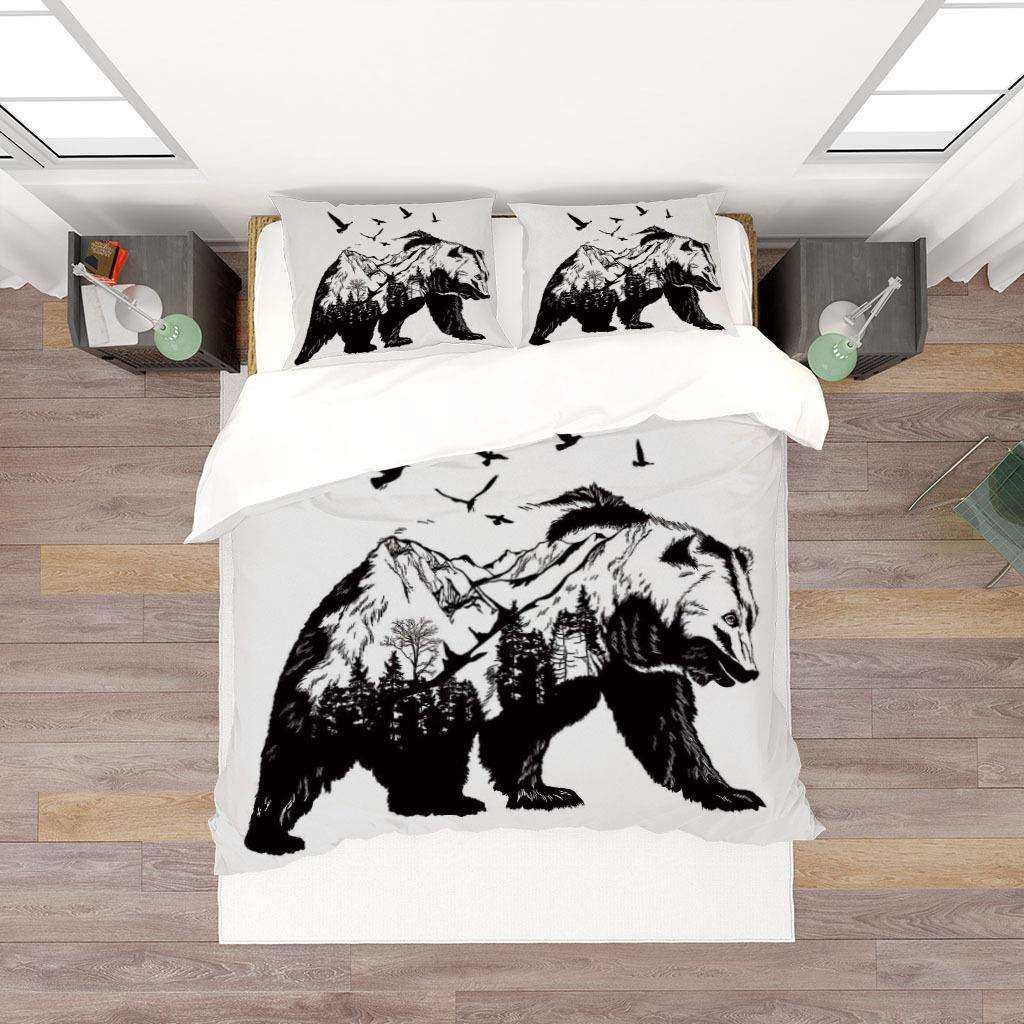 四件套3D立体个性白底黑熊 鹰被套床单 大版男欧美版床上用品