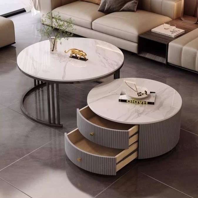 茶几圆形轻奢简约现代客厅网红家用小户型北欧新款茶桌岩板