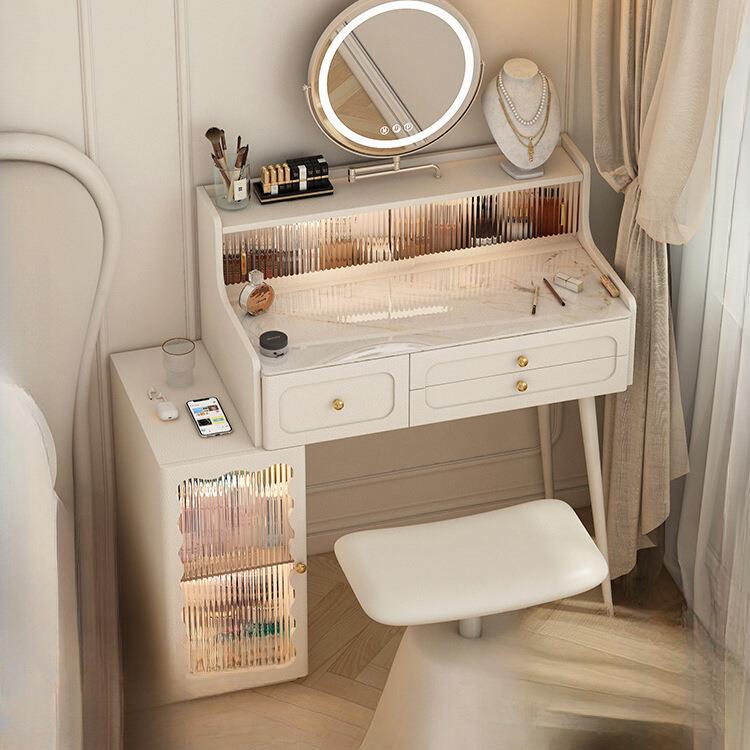 奶油风法式化妆桌梳妆台岩板小户型卧室80cm小尺寸小型60收纳柜子