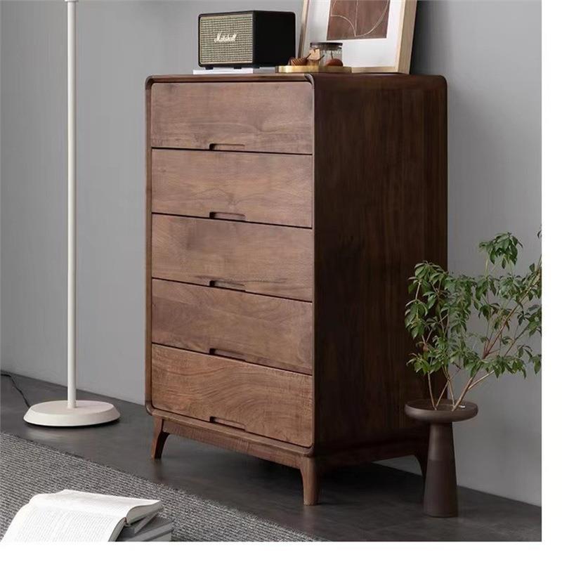 北美黑胡桃实木五斗柜卧室储物柜北欧收纳柜客厅极简电视柜斗柜