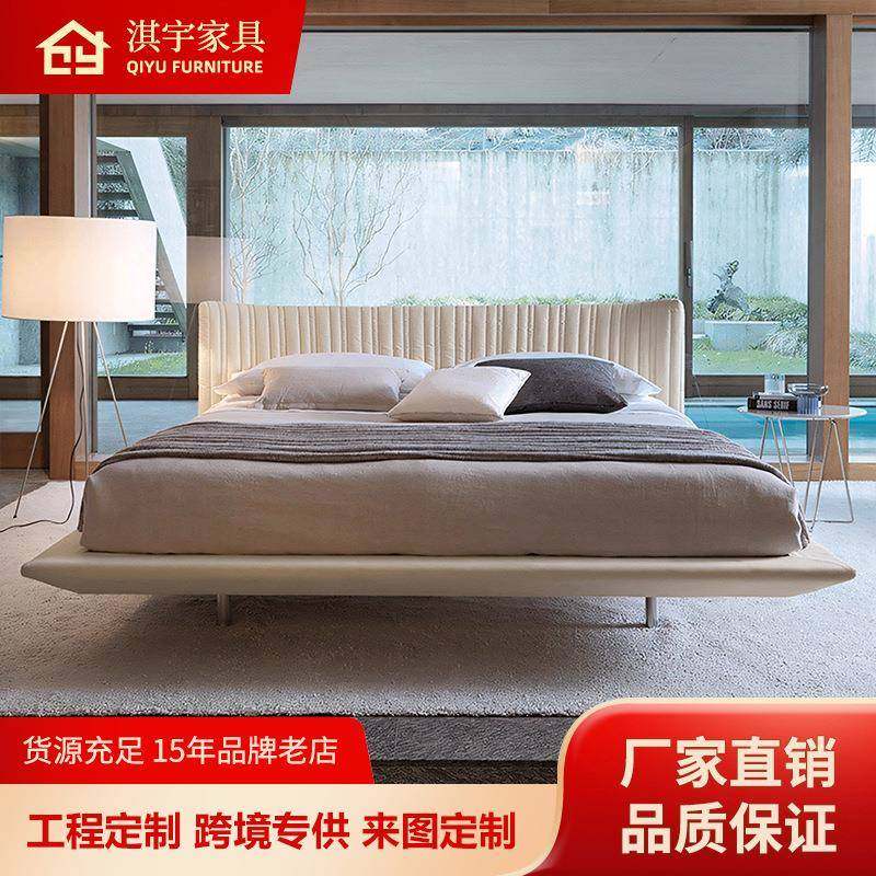 意式极简布艺床高端主卧室1.8米奶油风设计师家具轻奢网红悬浮床