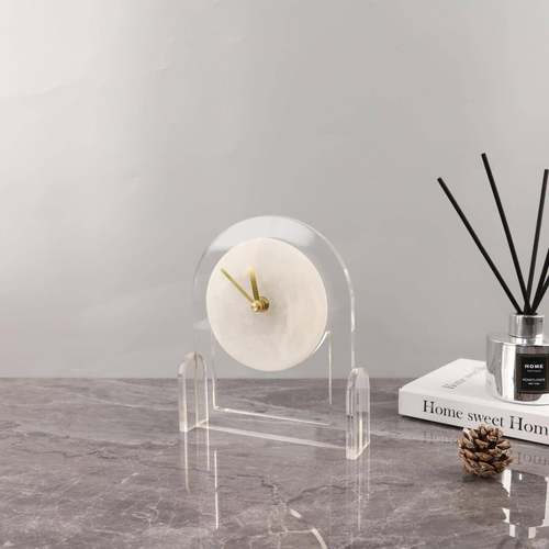 轻奢创意透明亚克力云石台钟座钟桌面摆件客厅卧室玄关家居装饰品