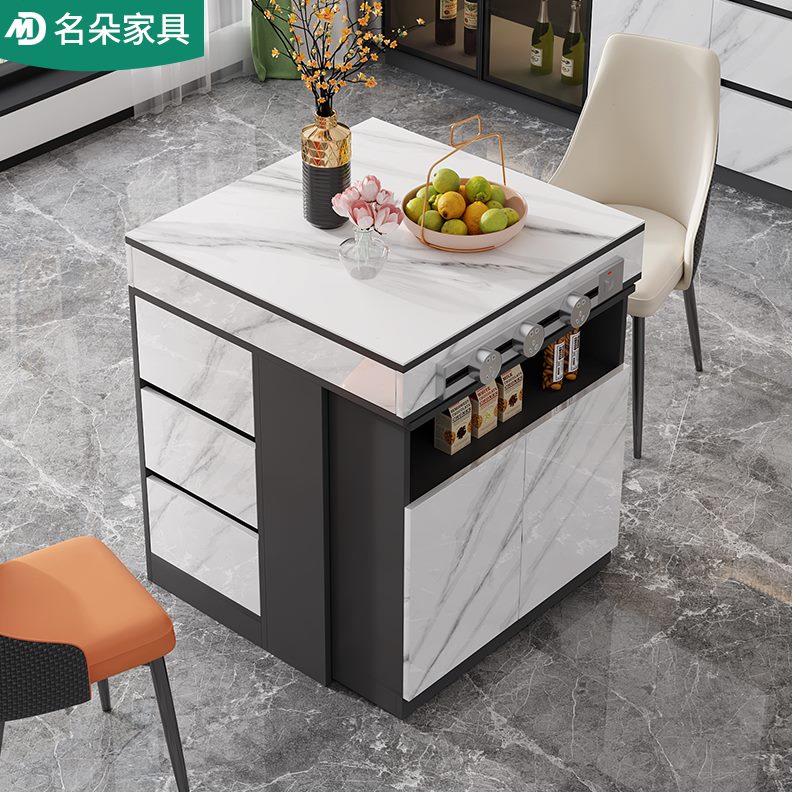 折叠餐桌岩吧台现代5台轻奢E多功能板家用中岛茶桌一体餐厅12厨房