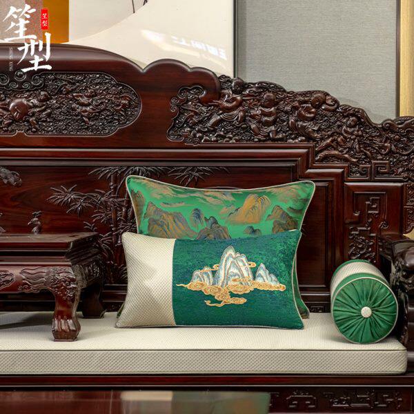 中式红木沙发坐垫中国风罗汉床五件套古典绣花靠垫抱枕扶手可定制