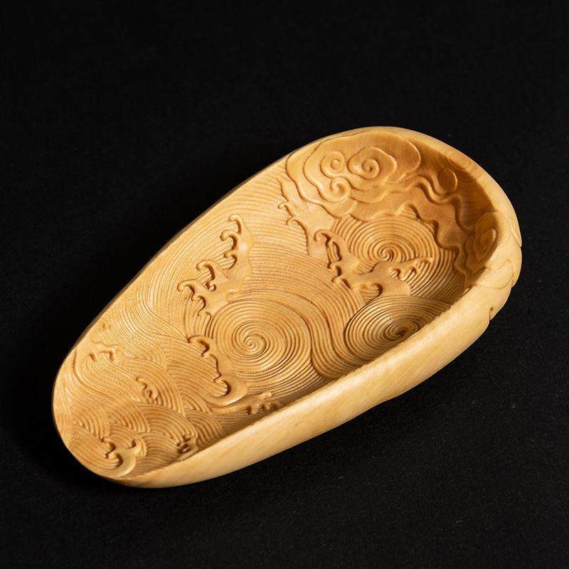 崖柏木茶则茶铲摆件龙游天下茶则黄杨木雕刻工艺品茶桌茶宠高档次