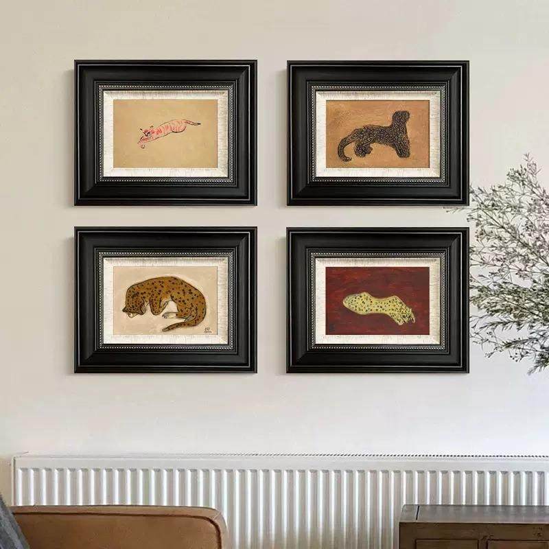 法式中古风装饰画金钱豹现代艺术挂画客厅餐边斗柜卧室玄关壁画