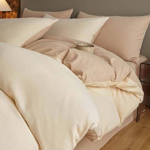 轻奢提花磨毛四件套双拼纯色纯棉被套床单床笠三件套加厚保暖