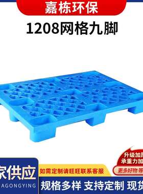 现货供应 蓝色塑胶1208网格九脚卡板 托盘塑料仓储用垫板