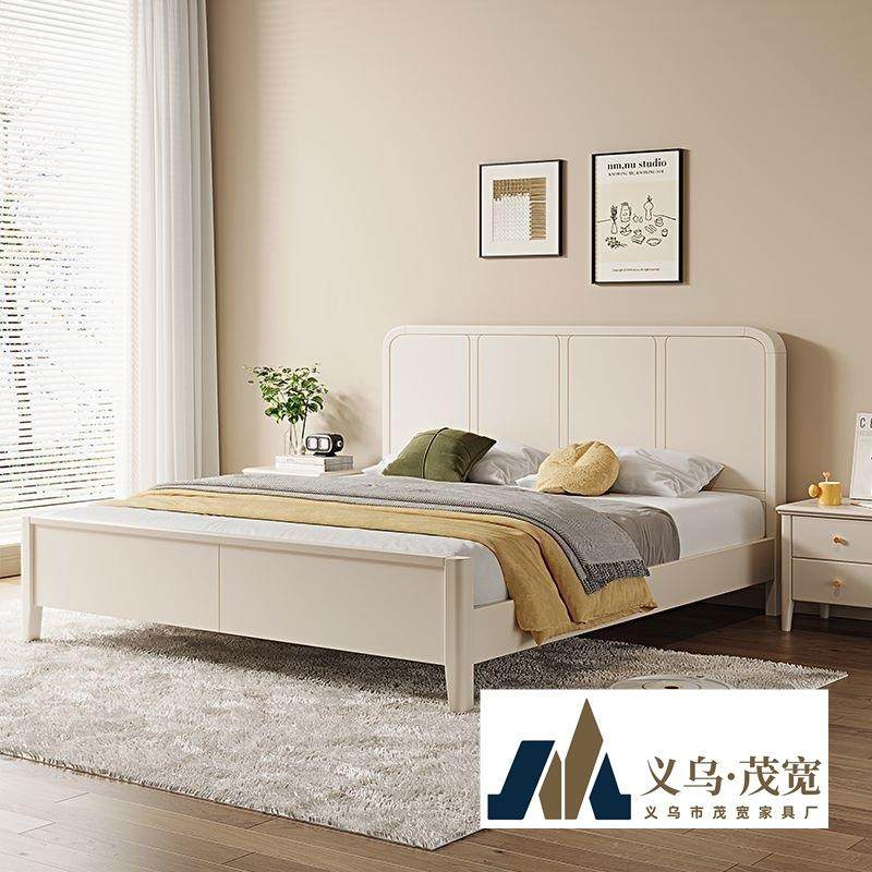 奶油风实木床主卧1.5双人床现代简约1.8小户型经济出租储物床白