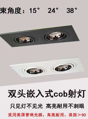 斗胆 双头射led嵌入式黑色cob筒开孔10*20方形洗墙防眩光