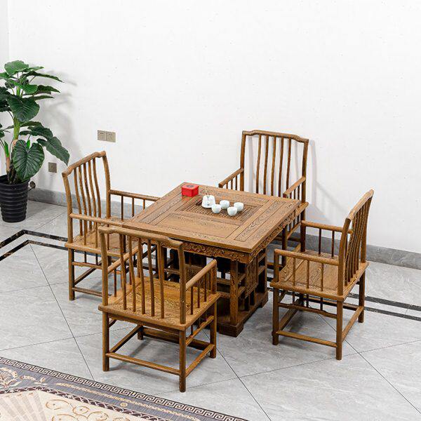 圈椅茶台实木木凳子组合正方形茶几红木家具鸡翅棋牌中式泡茶桌桌