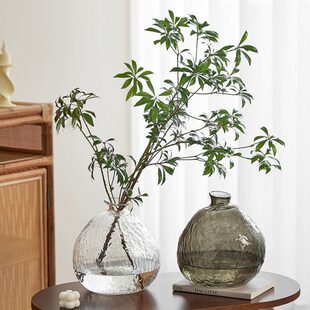 装饰醉玻璃钟客厅高级吊木桌面花瓶水养插花感花器轻奢马咖色摆件