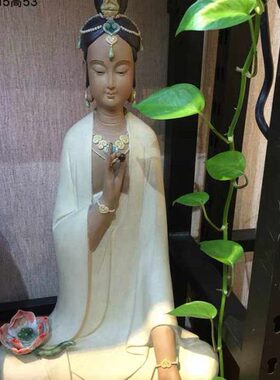 精品湾陶瓷公仔家居中式静坐礼石观音工艺门客厅人物菩萨禅游摆件