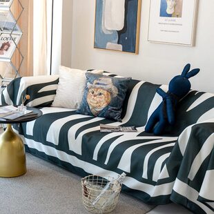 冰丝设计四季黑白沙发巾凉沙发套罩北欧感条纹现代全盖沙发垫防滑